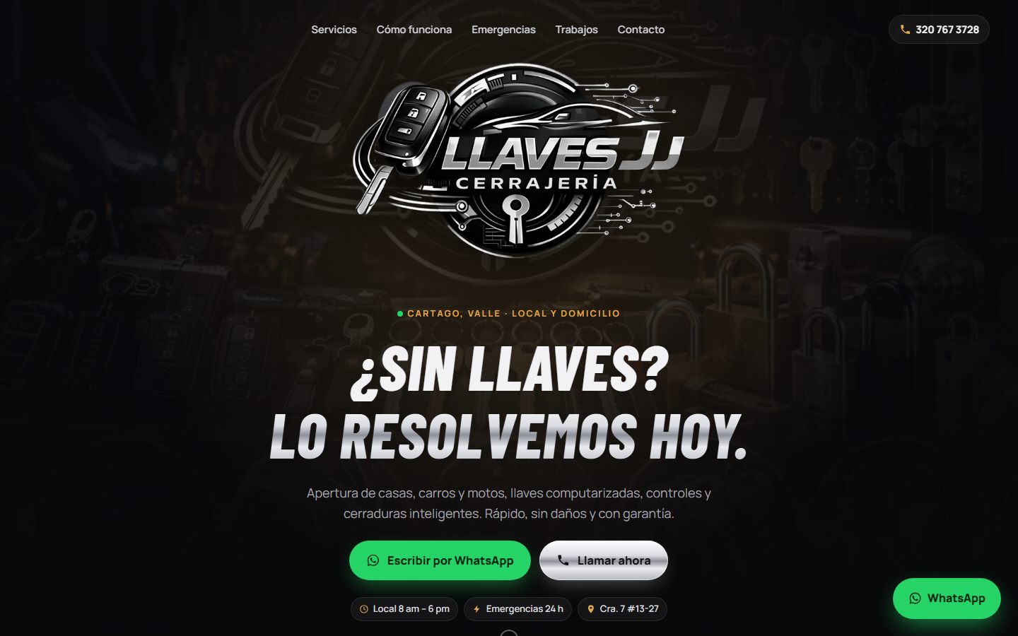 Landing page de cerrajería, diseñada por Galaktion