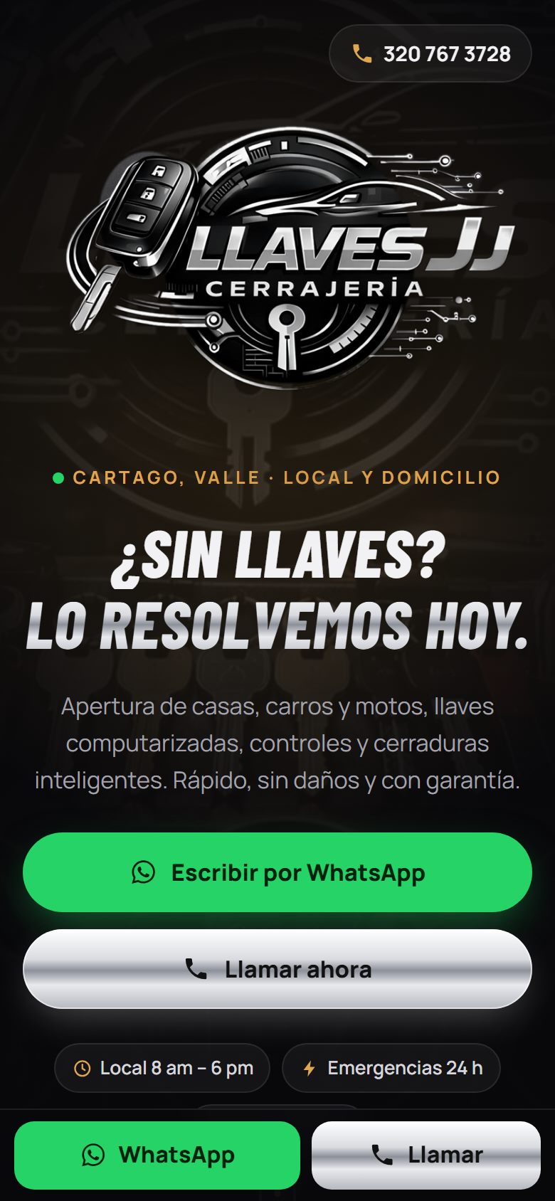 Versión móvil de la landing de cerrajería